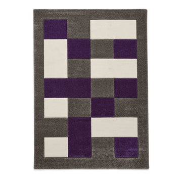 Brooklyn BRK04 Modern Geometric Patchwork Blocks Border Soft Carved Durable Short Pile Grey/Purple/Cream Rug-Think Rugs-Rug Love - The Most Loved Rug Store